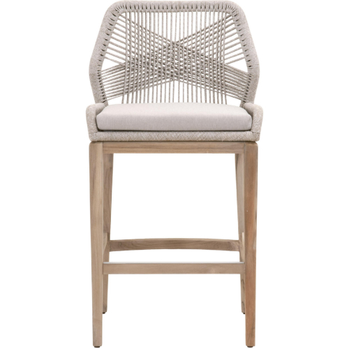 Loom Outdoor Bar Stool in Taupe & White Rope, Gray Fabric & Gray Wood 6808BS.WTA/PUM/GT